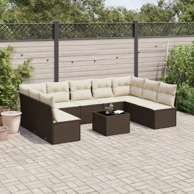 vidaXL 10-delige Loungeset met kussens poly rattan bruin, foto 2