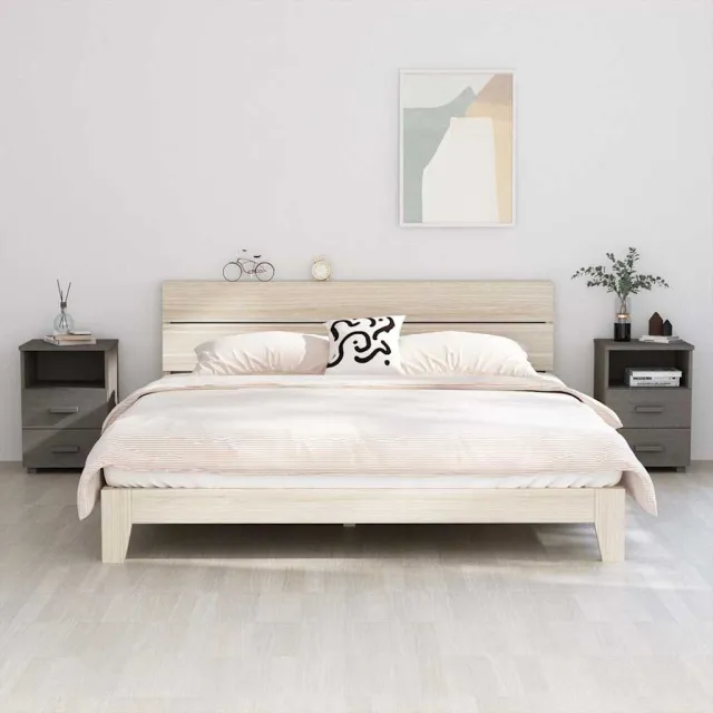 vidaXL Nachtkastjes HAMAR 2 st 40x35x62 cm grenenhout lichtgrijs grijs, foto 2