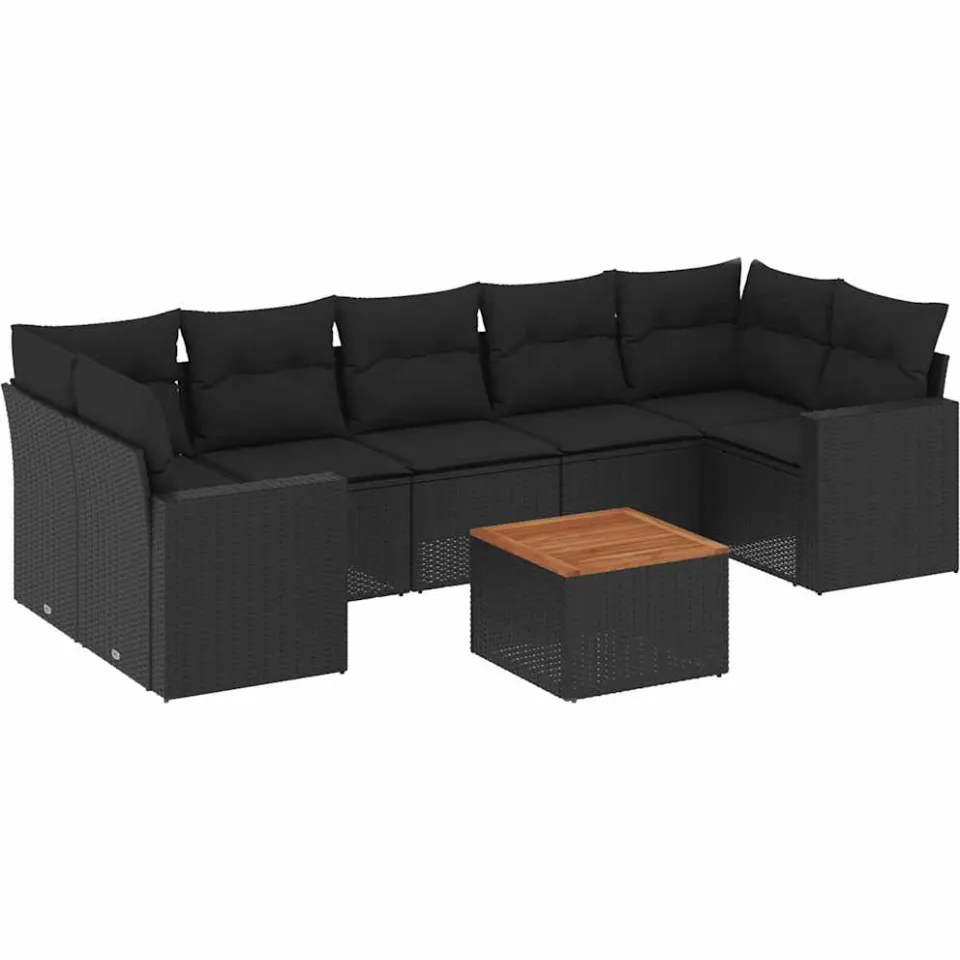 vidaXL 8-delige Loungeset met kussens poly rattan zwart, foto 3