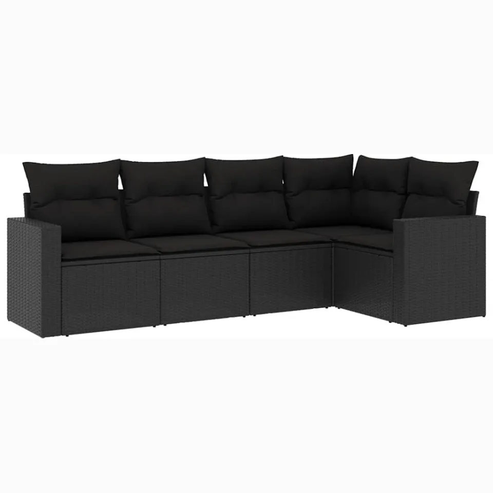 vidaXL 5-delige Loungeset met kussens poly rattan zwart, foto 3