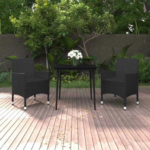 vidaXL 3-delige Tuinset met kussens poly rattan en glas zwart, foto 2