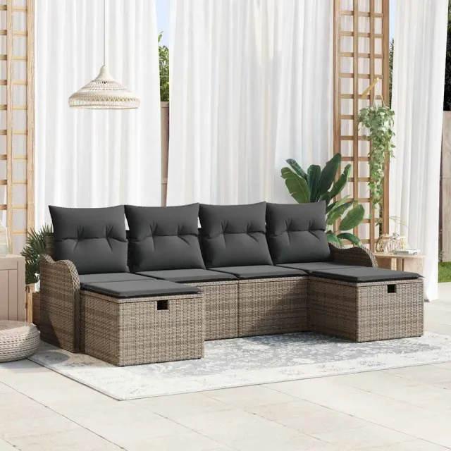 vidaXL Tuin Sofa Set 6 st Grijs poly rattan, foto 2