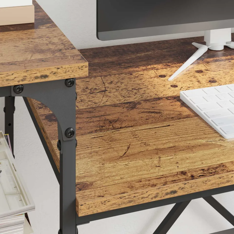 vidaXL Bureau Oud Hout Bewerkt hout 105 x 50 x 90 cm bruin, foto 4