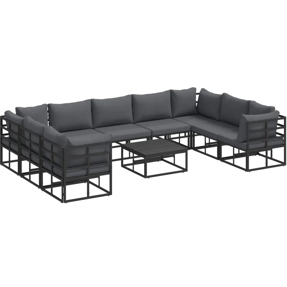 vidaXL Tuinbankenset 10 st Zwart Aluminium