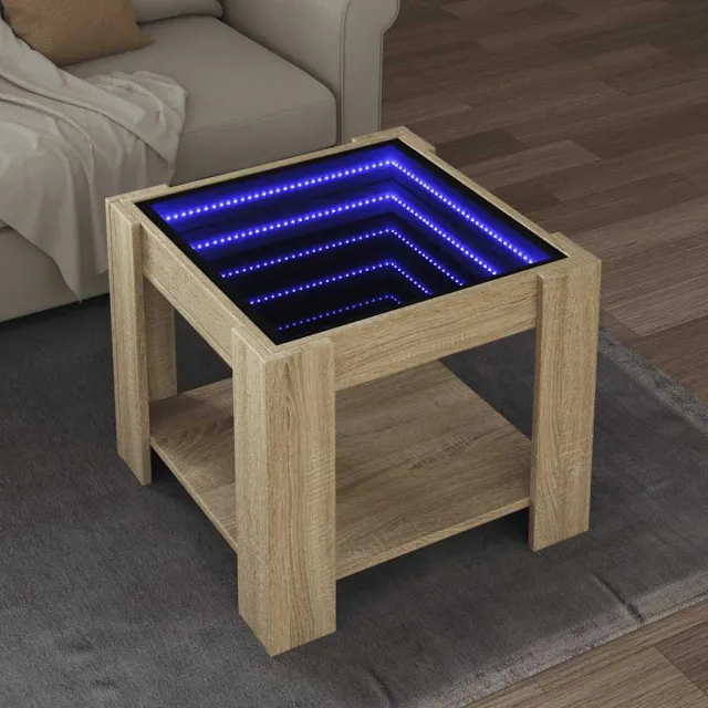 vidaXL Salontafel met LED 53x53x45 cm bewerkt hout sonoma eikenkleurig Bruin