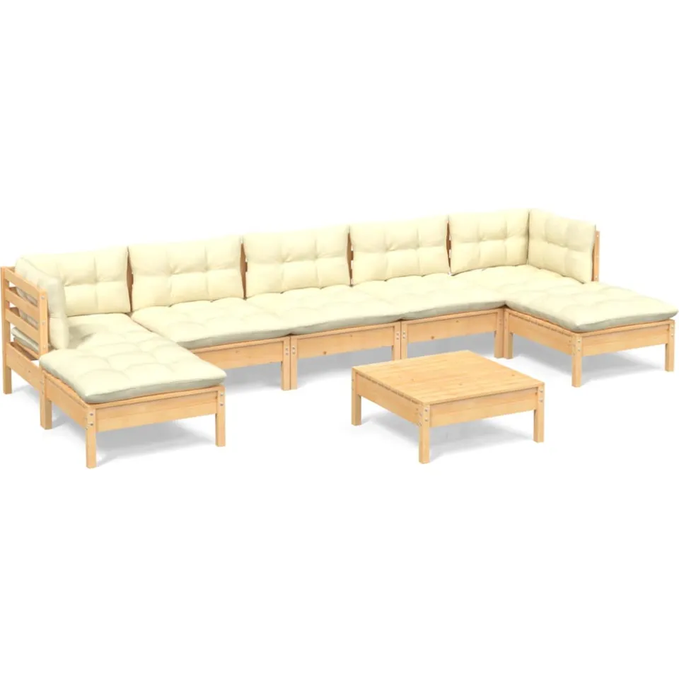 vidaXL 8-delige Loungeset met crèmekleurige kussens grenenhout, foto 3