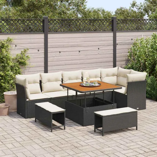 vidaXL Tuinbankenset 9 st Zwart poly rattan, foto 2