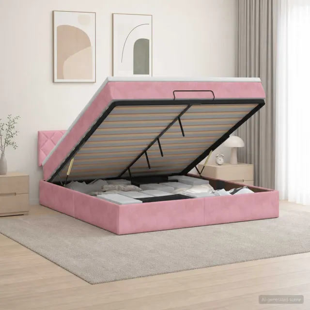 vidaXL Ottoman Bed met Matrassen en LED Roze 160 x 200 cm fluweel