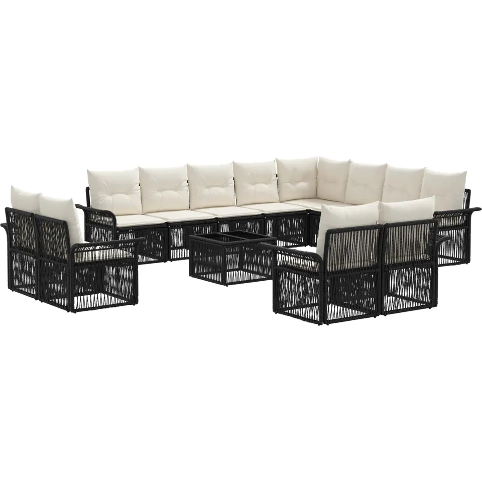vidaXL Tuinbankenset 13 st Zwart en Cream Wit poly rattan, foto 3