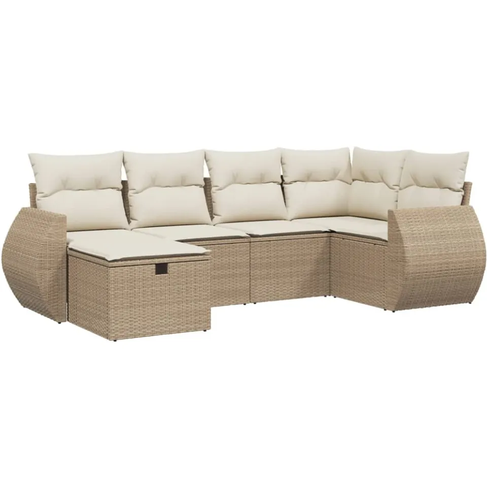 vidaXL 6-delige Loungeset met kussens poly rattan beige, foto 3