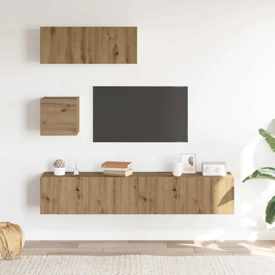 vidaXL 4-delig Tv-meubelset wandmontage bewerkt hout artisanaal eiken, foto 2