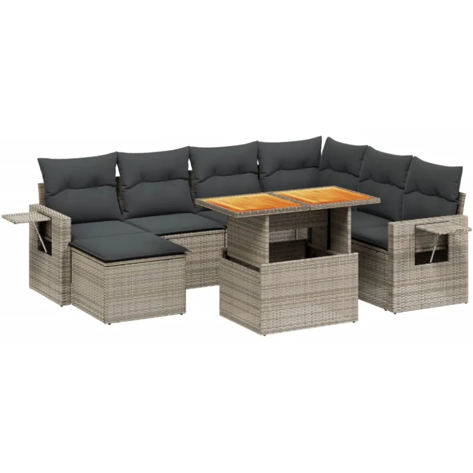 vidaXL 8-delige Loungeset met kussens poly rattan grijs, foto 3