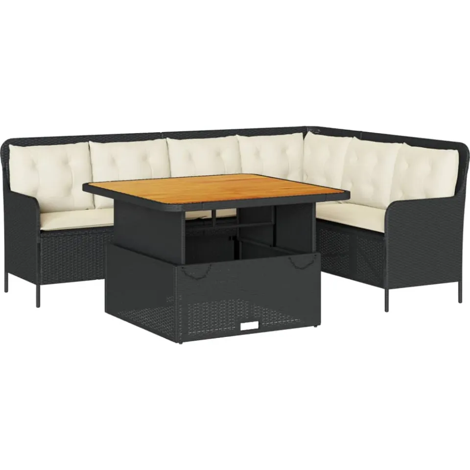vidaXL 2-delige Loungeset met kussens poly rattan zwart, foto 3