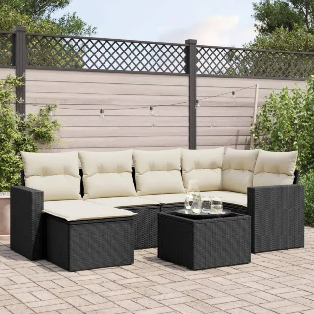 vidaXL 7-delige Loungeset met kussens poly rattan zwart, foto 2