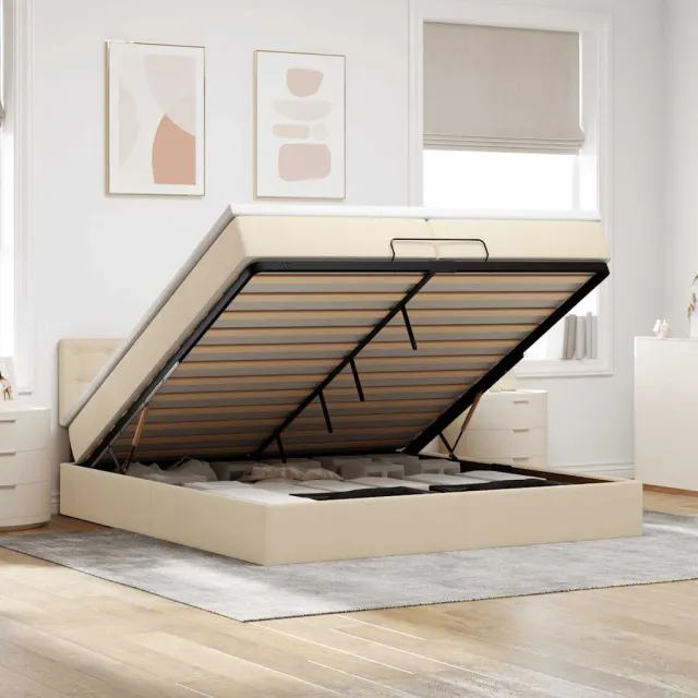 vidaXL Ottoman bed met matras 200x200 cm stof crèmekleurig
