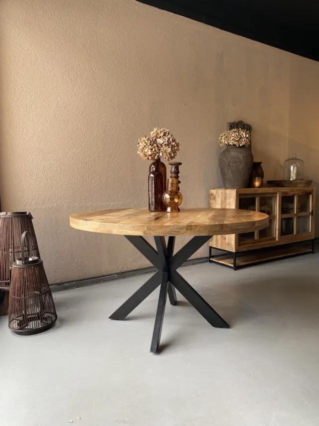 Sfeerwonen Enzo Eettafel - 120 cm ø - Rond Mangohout - Naturel - Matrix poot