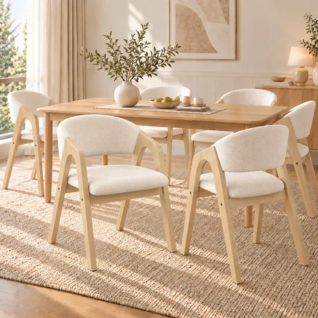 MODENUIT Eetkamerstoelen - Set van 4 met Armleuningen - Eetkamer - Hout en Beige Stof - 55,5x60x83 cm