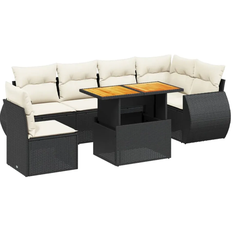 vidaXL 7-delige Loungeset met kussens poly rattan zwart, foto 3
