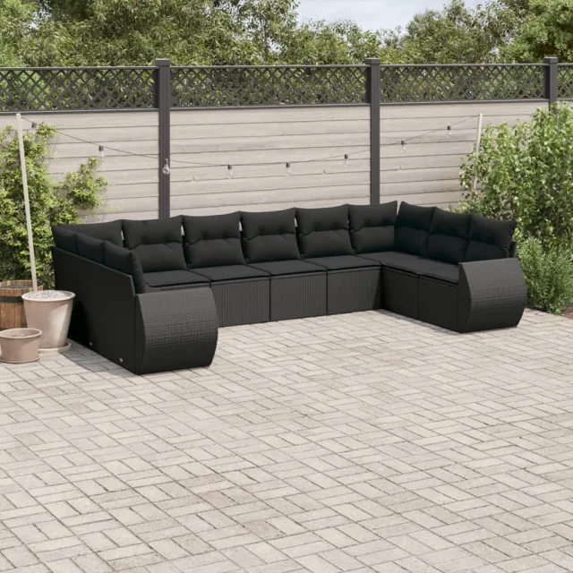 vidaXL 10-delige Loungeset met kussens poly rattan zwart, foto 2