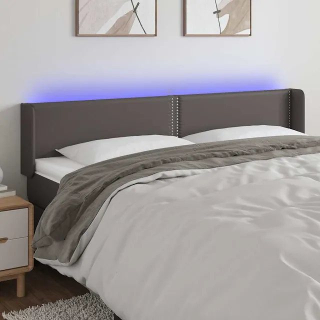 vidaXL Hoofdbord LED 203x16x78/88 cm kunstleer grijs