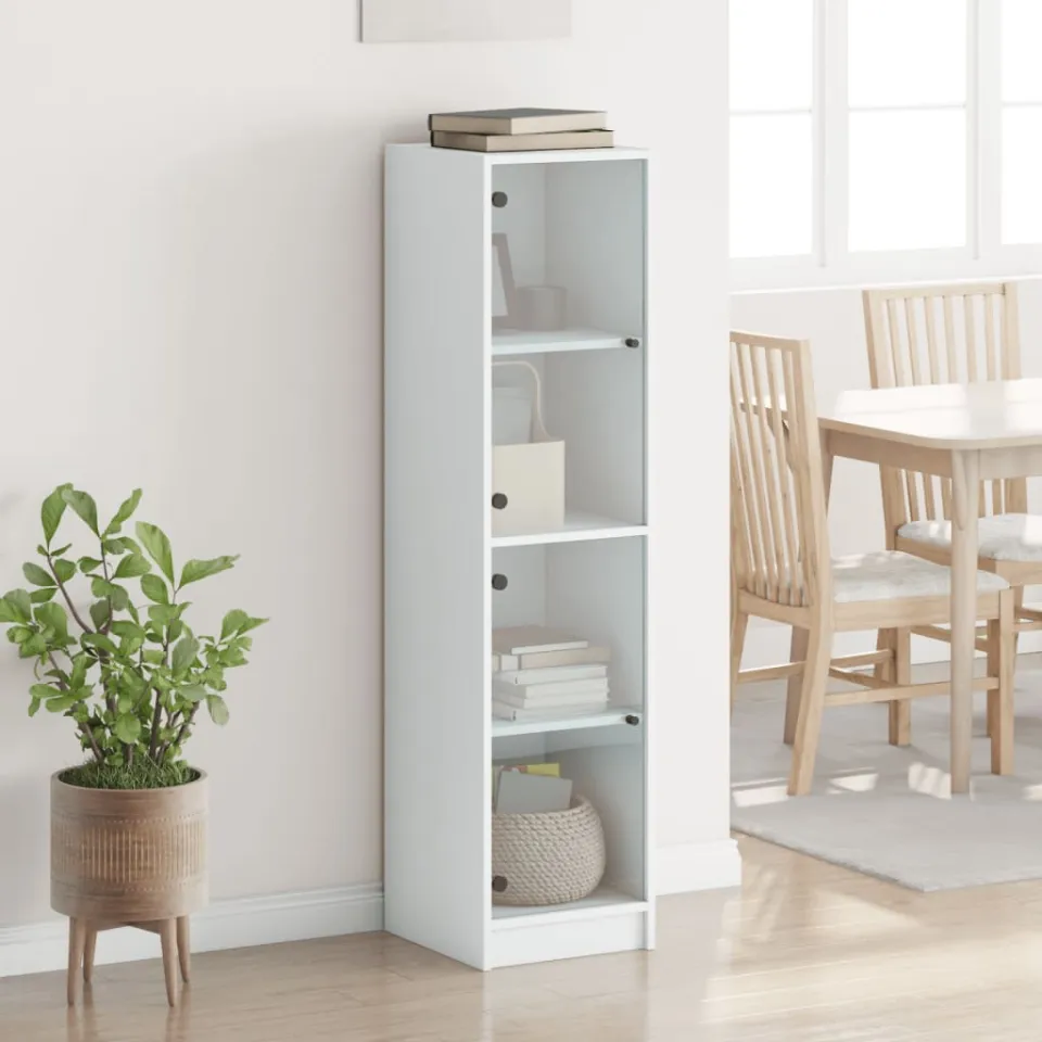 vidaXL Hoge kast met glazen deuren 35x37x142 cm wit, foto 3