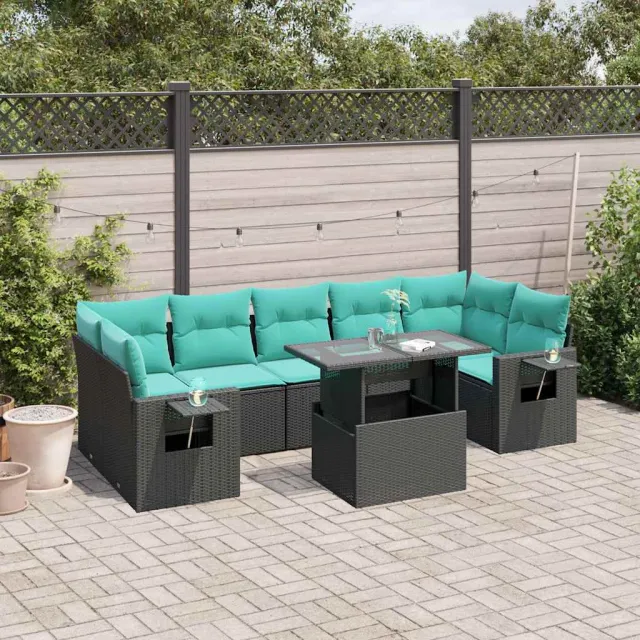 vidaXL 8-delige tuinbankset met kussens, zwart polyrotan, foto 2
