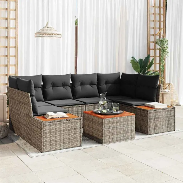 vidaXL Tuin Sofa Set 7 st Grijs Poly riet, foto 2