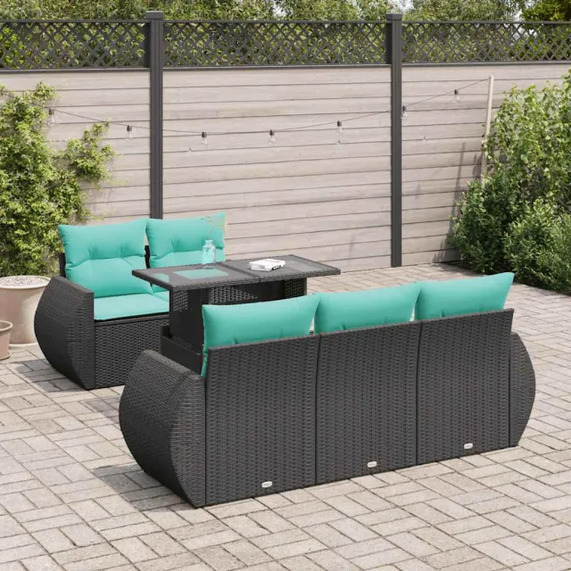 vidaXL 6-delige Loungeset met kussens poly rattan acacia zwart, foto 2