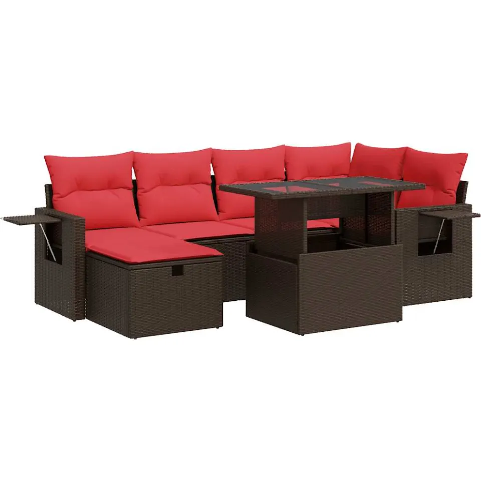 vidaXL 7-delige Loungeset met kussens poly rattan acacia bruin, foto 3