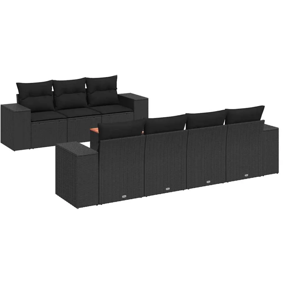 vidaXL 8-delige Loungeset met kussens poly rattan zwart