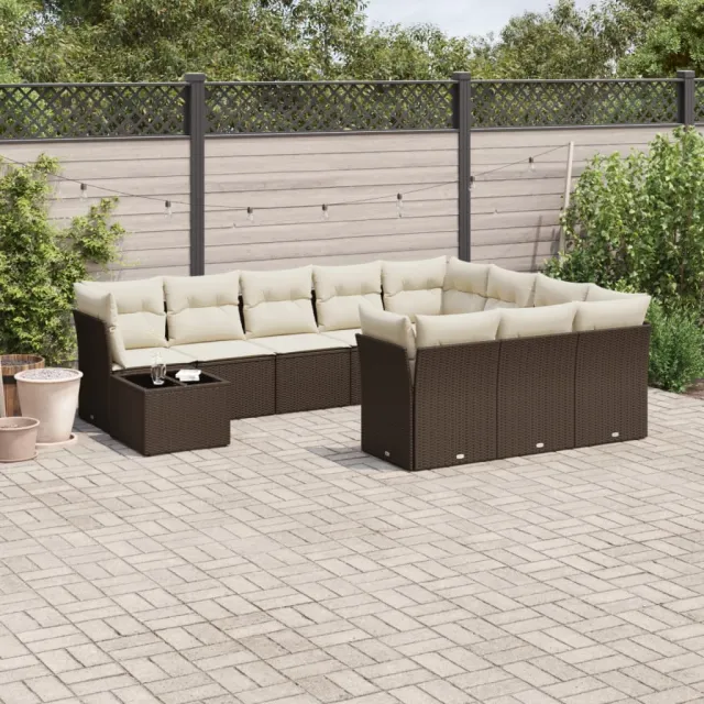 vidaXL 11-delige Loungeset met kussens poly rattan bruin, foto 2