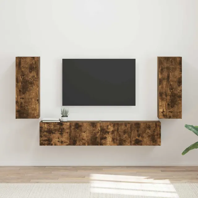 vidaXL TV Wandkast Set 4 st Gerookt eiken Bewerkt hout Bruin