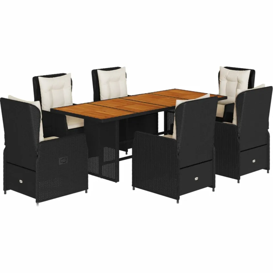 vidaXL 7-delige Tuinset met kussens poly rattan zwart, foto 3