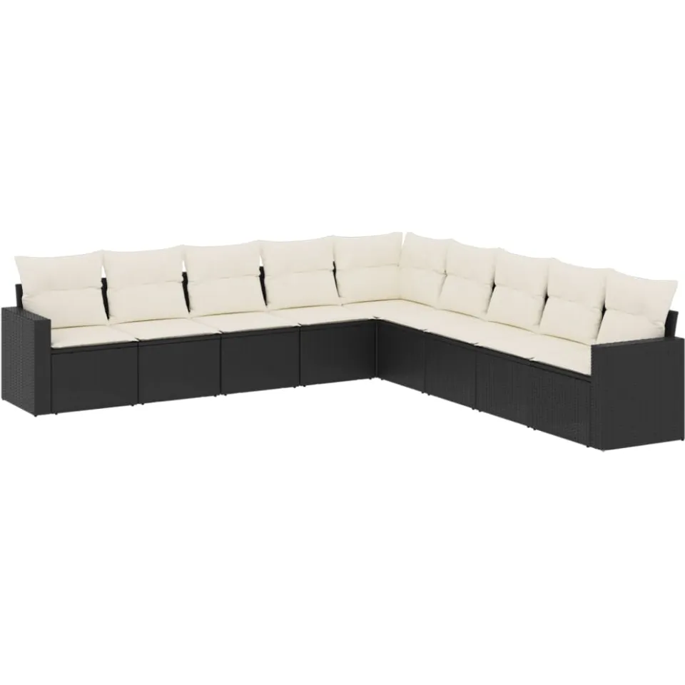 vidaXL 9-delige Loungeset met kussens poly rattan zwart