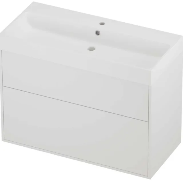 Proline Podium Badmeubelset Polystone Loft 1 Kraangat Voor Grepen 100x46x75 cm Mat Wit Mat White