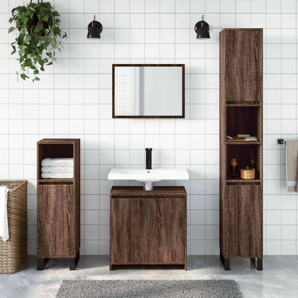 vidaXL 2-delige Badkamermeubelset bewerkt hout bruin eikenkleur, foto 2
