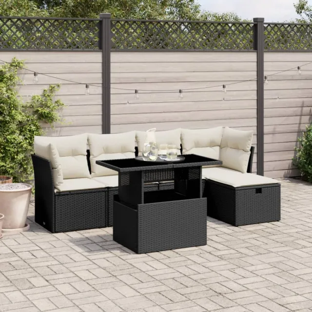 vidaXL 6-delige Loungeset met kussens poly rattan zwart, foto 2