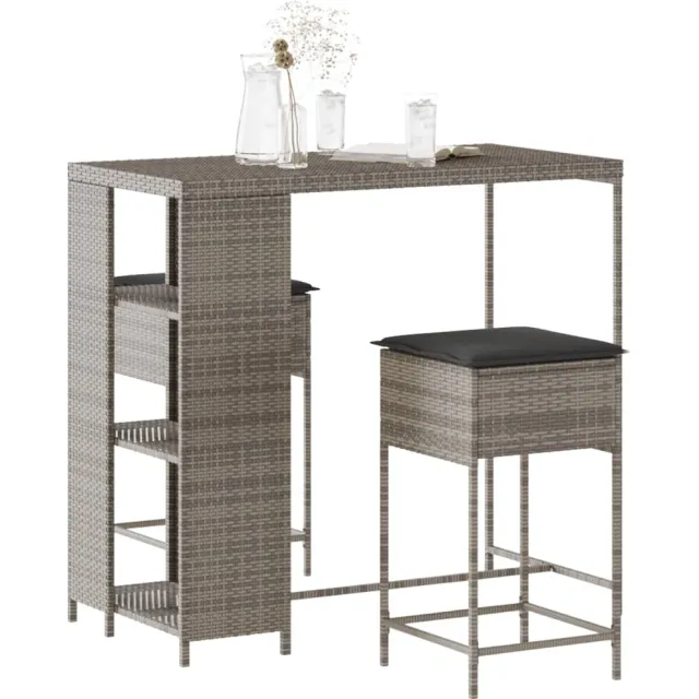 vidaXL 3-delige Tuinbarset met kussens poly rattan grijs, foto 2
