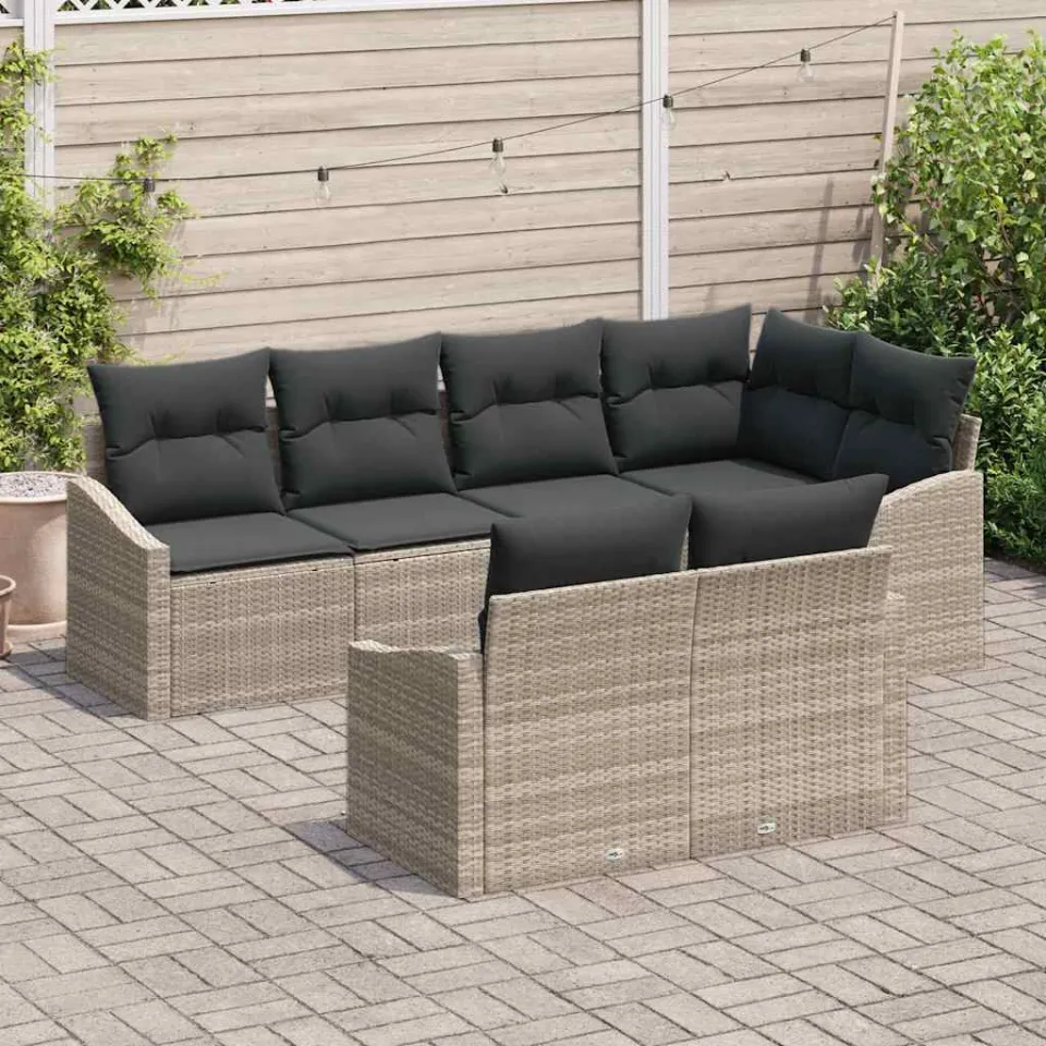 vidaXL Bankstel 7 st Lichtgrijs poly rattan, foto 3