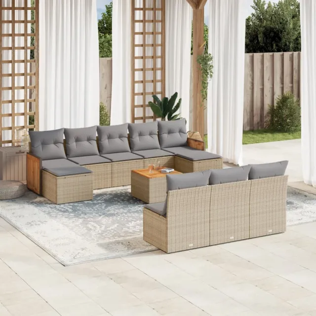 vidaXL 11-delige Tuinset met kussens poly rattan beige, foto 2