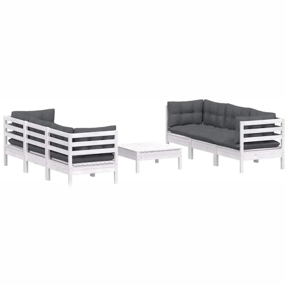 vidaXL 7-delige Loungeset met antracietkleurige kussens grenenhout Wit
