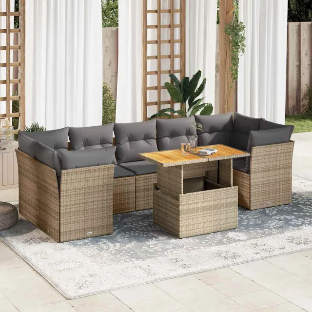 vidaXL 8-delige Loungeset met kussens poly rattan beige, foto 2