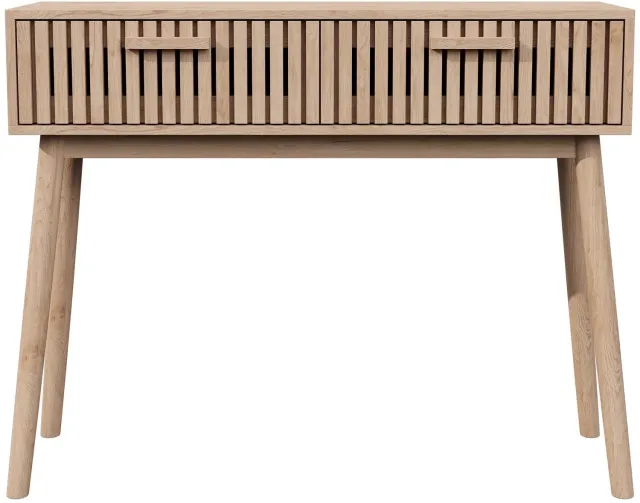 uJOY Bijzettafel - Consoletafel met 2 opberglades – Houten Sidetable met Rotan Design – 100 × 35 × 80 cm – Naturel kleur - Beige Naturel/Beige
