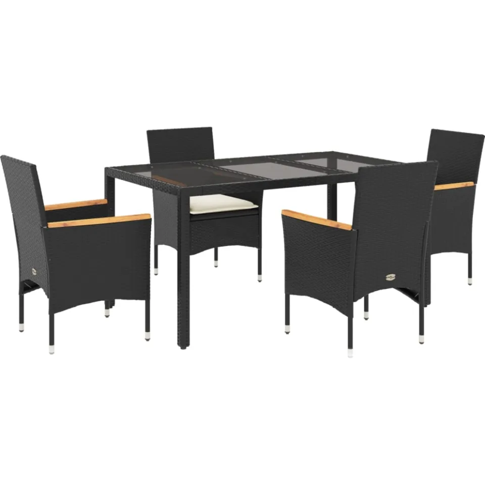 vidaXL 5-delige Tuinset met kussens poly rattan en glas zwart, foto 3