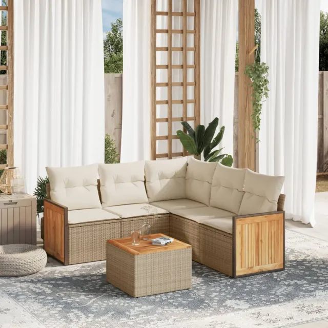 vidaXL 6-delige Loungeset met kussens poly rattan beige, foto 2