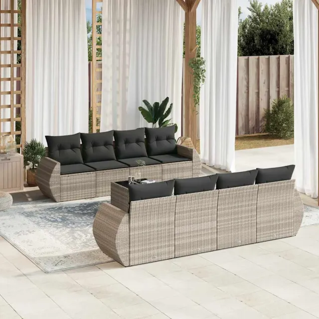 vidaXL 9-delige Loungeset met kussens poly rattan lichtgrijs grijs, foto 2