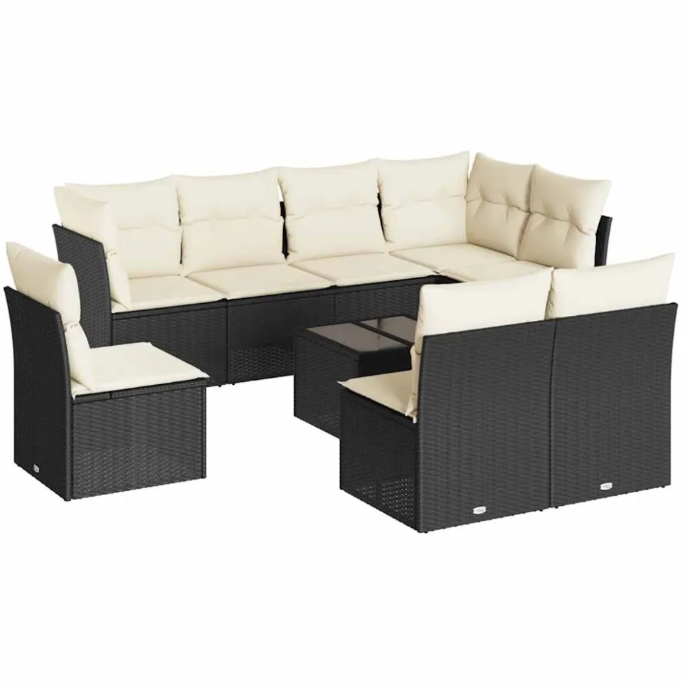 vidaXL 9-delige Loungeset met kussens poly rattan zwart