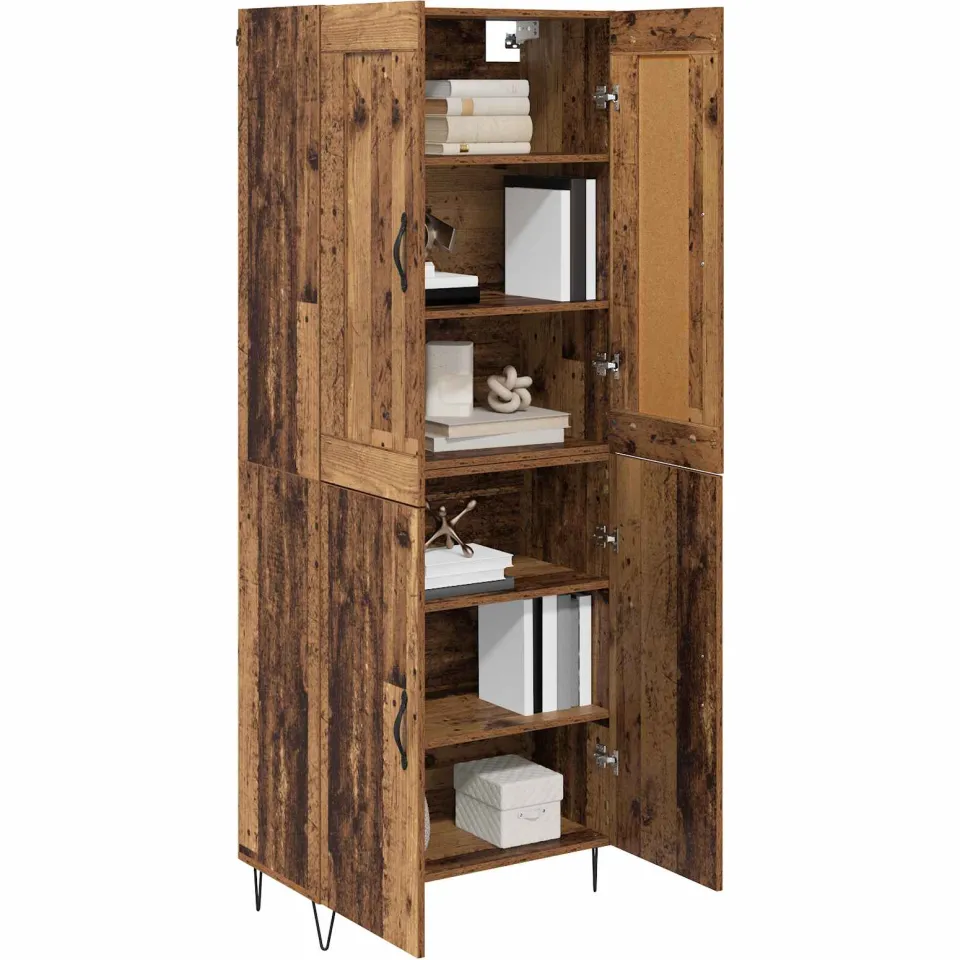 vidaXL Hoge kast Oud Hout 69,5 x 34 x 180 cm Bewerkt hout Bruin