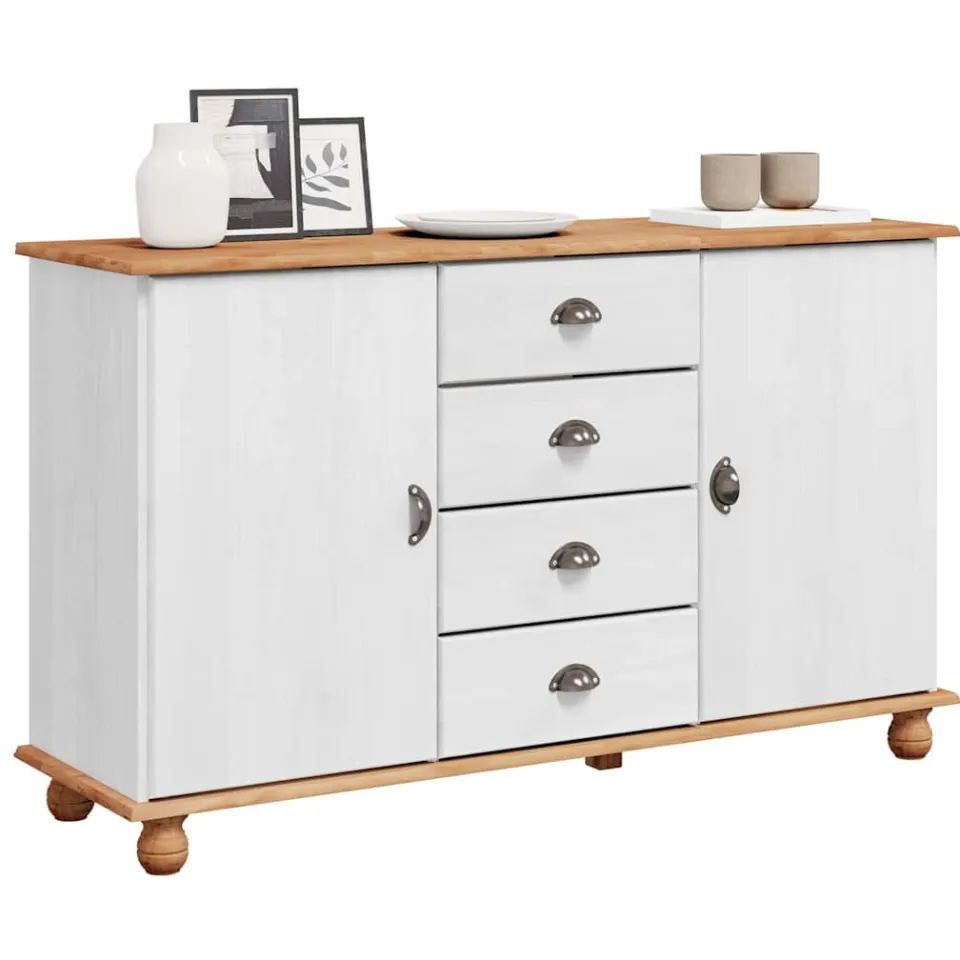 vidaXL Dressoir ASKIM 133,5 x 40 x 79 cm Massief grenenhout Wit