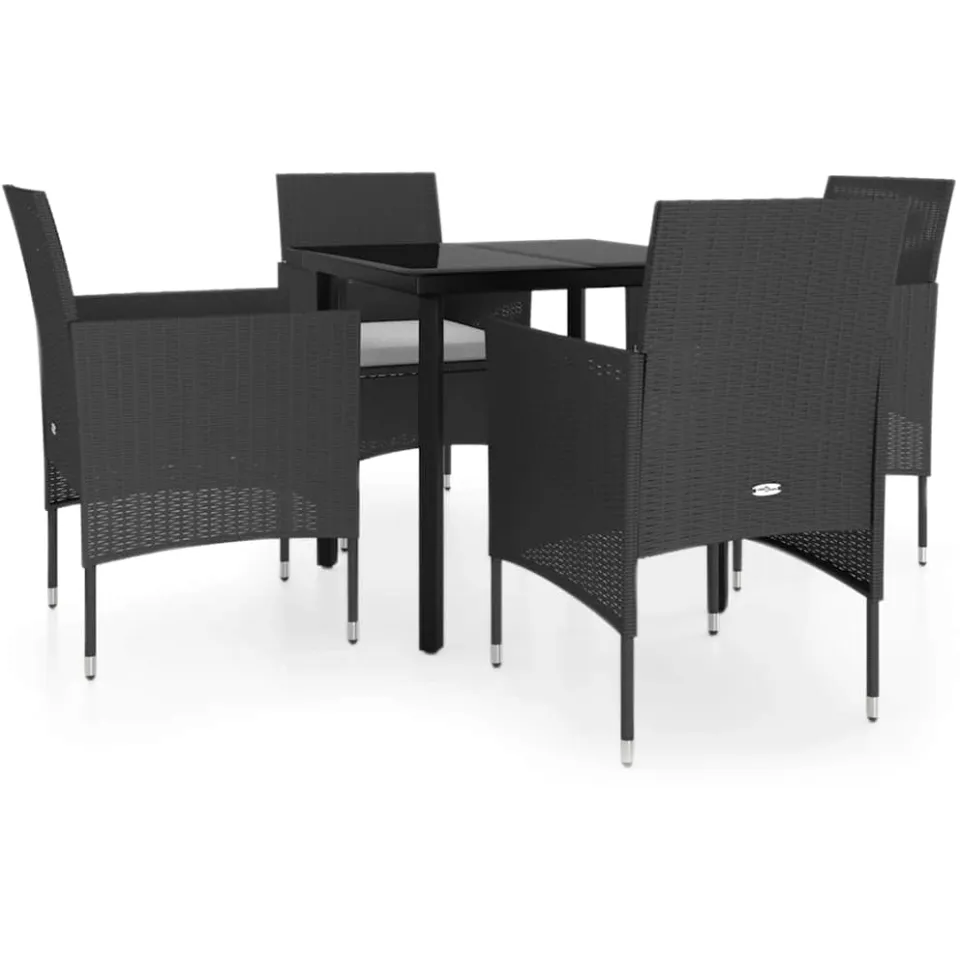 vidaXL 5-delige Tuinset met kussens zwart